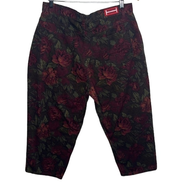 Vintage Halston Jeanswear Maroon Floral Ankle Length Jeans Women Size 14 - Picture 3 of 4